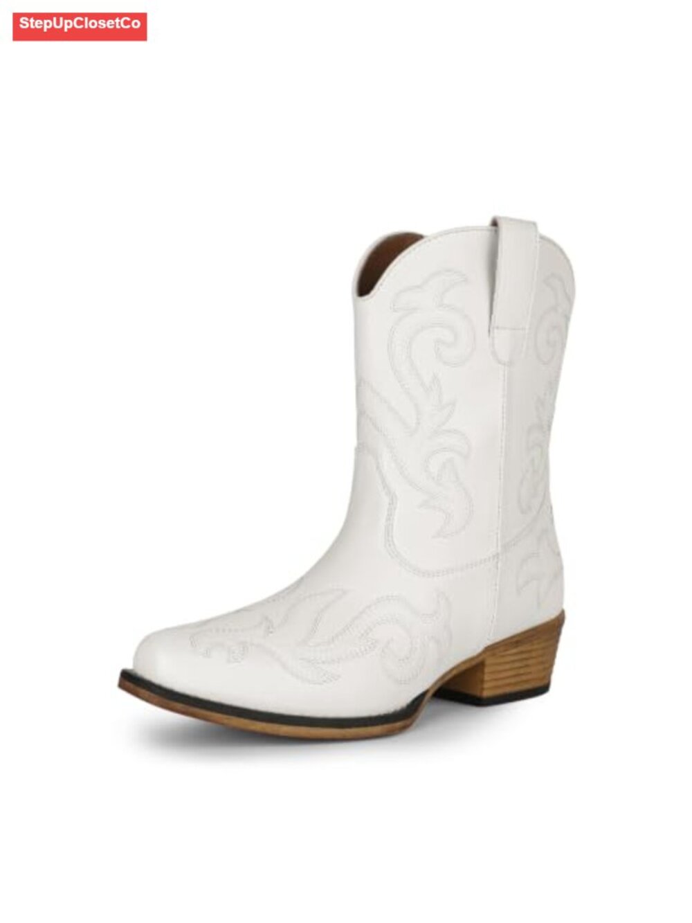 Women's Western Ankle Boots with Embroidery, Cushioned Insole & Zip Closure